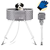 Polar Aurora Heightened Folding Dog Bath Tub and Vanity Table, Used for Bathing, Showering and Grooming, Folding Feet can be Retracted, with a Glove, Suitable for Small and Medium Dogs, Cats (Grey)