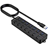 USB hub 3.0,7-Port USB Hub,VEMONT USB Splitter with Individual On/Off Switches and Lights, 4ft/1.2m Long Cable USB Extension for Laptop and PC Computer