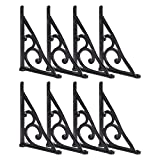 Ziolte Set of 8 Cast Iron Wall Shelf Brackets 7.5 inches, Ornate Pattern in Black Finish; Includes Mounting Hardware,Suitable for Walls, Clocks and Other Accessories