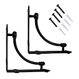 Ziolte Set of 2 Cast Iron Wall Shelf Brackets, 9.5 inches, Designer Look in Black Finish; Includes Mounting Hardware