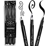Calligraphy Brush Pens Pack of 3 Small, Medium and Large Markers for Hand Lettering, Art Drawing, Sketching, Scrapbooking, Journaling - Beginner Kit with Fadeproof Black Ink