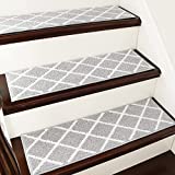 COSY HOMEER Edging Stair Treads Non-Slip Carpet Mat 28inX9in Indoor Stair Runners for Wooden Steps, Stair Rugs for Kids and Dogs, 100% Polyester TPE Backing 15pcs,Grey