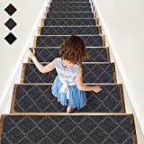 RIOLAND Stair Treads Carpet Non-Slip Indoor 15 PCS Wood Stair Treads Rugs Anti Moving Modern Stair Runners Safety for Kids Dogs, 8' X 30', Diamond Gray