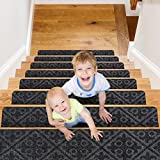 CrystalMX Non-Slip Carpet Stair Treads, Anti Moving Grip and Beauty Rug Tread Safety for Kids Elders and Dogs, 8' X 30' (Charcoal Grey, Set of 15)