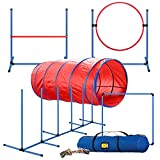 CHEERING PET, Premium Dog Agility Equipment Set, 5 Pieces of Dog Training Fun, Tunnel, Dog Jump, Hoop, Weave Poles and Easy Carry Case Indoor or Outdoor Dog Agility Training…
