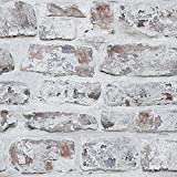 Arthouse Whitewashed White Brick Wallpaper - Photographic Design - 3D Effect - Realistic Rustic Brick - Urban Industrial Loft Effect - Paste The Paper - Easy to Hang, 32.8ft Roll - 671100