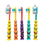 Stesa Kids Toothbrush - 5 Pack - Soft Bristles, BPA Free, Suction Cup for Fun Storage, Dust Covers Included - Boys and Girls Toddler Toothbrush - Age 3+