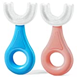 U-Shaped Toothbrush Kids 2 PCS - Toddler Toothbrush with Food Grade Soft Silicone Brush Head, Manual Whole Mouth Toothbrush for Kids Age 2-6, 360° Oral Teeth Cleaning Design