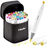 Ohuhu Alcohol Markers Brush Tip: Double Tipped Art Marker Set for Artist Adults Coloring Sketching Drawing Alcohol-based Ink - Brush Chisel Dual Tips - Honolulu - 48 Colors w/ 1 Blender and Case