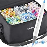 Ohuhu Alcohol Brush Markers - 168-color Art Marker Set Double Tipped Alcohol-based Markers for Artist Adults Coloring Illustration -Brush & Chisel - Comes w/ 1 Alcohol Marker Blender - Honolulu Series