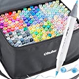 Ohuhu Alcohol Based Brush Markers: Double Tipped Art Marker Set for Artists Adults Coloring Drawing Sketch Illustration - Brush & Fine Dual Tips - 216 Colors - 1 Blender - 1 Marker Case - Honolulu B