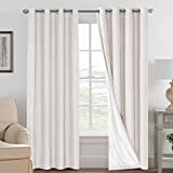 Linen Blackout Curtains 84 Inches Long 100% Absolutely Blackout Thermal Insulated Textured Linen Look Curtain Draperies Anti-Rust Grommet, Energy Saving with White Liner, 2 Panels, Ivory