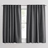 PONY DANCE Blackout Curtains for Bedroom - 54 Inches Long Curtain Drapes with Back Loops Rod Pocket Design Privacy Protect Energy Saving, 52 W x 54 L, Dark Gray, 1 Pair