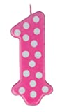 Oasis Supply Girl Polka Dot No. 1 Birthday Party Wax Candle For Cake Decorations, 3.25” Tall, Pink & White
