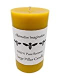 Alternative Imagination Pure Beeswax Candle - Large Pillar Handmade Candle, 100% Beeswax Candle, Natural Pillar Candle, 80 Hour Beeswax Candle, Tall Wax Candle, Hypoallergenic Candle, 6 Inch
