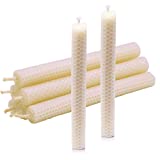 DEYBBY Natural Beeswax Taper Candles,8inch Dripless and Smokeless White Bee Wax,4Hour Burn Time Flat Top (Pack of 6)