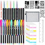 45 Pieces Bible Journal Kit Bible Gel Highlighters Colored Fine Point Markers Double Highlighters Pens Self-Stick Tabs Storage Bag Journaling Stencil Bible Accessories Ruler Pens No Bleed
