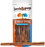 Jack&Pup Thick Bully Sticks 12 Inch Premium Dog Bully Sticks for Large Dogs Aggressive Chewers - All Natural Bully Sticks Odor Free 12' Large Bully Sticks, Long Lasting Dog Chews Bully Stick (5 Pack)