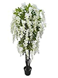 AMERIQUE 6 Feet Gorgeous and Dense Blooming Wisteria Artificial Tree, Cream White, Pre-Potted with Nursery Pot, Real Touch Tech., Green and White