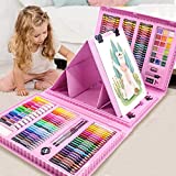 208 PCS Art Supplies, DLUCKY Drawing Art Kit for Kids Adults Art Set with Double Sided Trifold Easel, Oil Pastels, Crayons, Colored Pencils, Watercolor Pens Gift for Girls Boys Artist,Pink