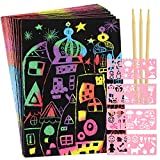 Scratch Art Kids Games - STAUKOK Crafts for Kids Ages 4-8, Arts Supplies Kits with 37 Pcs Magic Rainbow Scratch Paper Set for Girls Boys, Arts and Crafts for Kids 4-6 as Christmas & Birthday Gifts