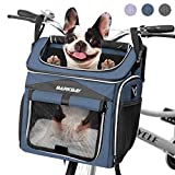 Dog Bike Basket Carrier, Expandable Foldable Soft-Sided Dog Carrier, 2 Open Doors, 5 Reflective Tapes, Pet Travel Bag ,Dog Backpack Carrier Safe and Easy for Small Medium Cats and Dogs(Blue)