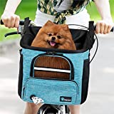 PetAmi Dog Bike Basket Carrier - Bicycle Basket for Dog Pet Bike Handlebar | Ventilated Pet Travel Backpack Car Booster Seat for Small Puppy Cat with Mesh Window, Sherpa Bed, Safety Strap (Teal Blue)
