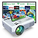 Projector, 5G WiFi Bluetooth Native 1080P 9500L Mini Projector, FUDONI Portable Outdoor Projector with Screen, Home Theater Video Projector Support 4K, HDMI, USB, VGA, PC, TV Box, iOS & Android Phone