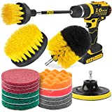 Holikme 16 Piece Drill Brush Power Scrubber Cleaning Brush Extended Long Attachment Set All Purpose Drill Scrub Brushes Kit for Grout, Floor, Tub, Shower, Tile, Bathroom and Kitchen Surface(Yellow)