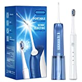 Cordless Water Flosser and Electric Toothbrush for Teeth, Dental Oral Irrigator for Braces - 8 Jet Tips & 8 Brush Heads, IPX7 Waterproof Teeth Cleaner Set