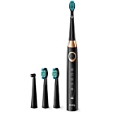 Dnsly Electric Toothbrush for Adults , Ultrasonic Rechargeable Sonic Toothbrushes , 5 Modes with Smart Timer , 4 Hours Charge for 30 Days Use , 4 Black Toothbrush Heads