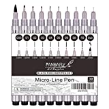 PANDAFLY Precision Micro-Line Pens, 10 Size Black Micro-Pen Fineliner Ink Pens, Waterproof Archival Ink Multiliner Pens for Artist Illustration, Calligraphy, Sketching, Anime, Technical Drawing