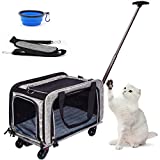 Dog Carrier, Airline Approved Pet Carrier, Cat Carrier with Removable Wheels, Soft Sided Collapsible, for Cats, Puppy and Small Animals (Grey)