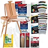 US ART SUPPLY 121-Piece Custom Artist Painting Kit with Coronado Sonoma Easel, 24-Tubes Acrylic Colors, 24-Tubes Oil Painting Colors, 24-tubes Watercolor Painting Colors, 2-each 16'x20' Artist Quality Stretched Canvases, 6-each 11'x14' Canvas Panels, 11'x14' Watercolor Paper Pad, 10-Natural Hair Bristle Paint Brushes, 7-Nylon Hair Paint Brushes, 15-Multipurpose Paint Brushes, Trowel, 5 Pallete Knives, 17-Well Paint Mixing Pallete