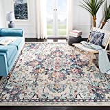 SAFAVIEH Madison Collection MAD473B Boho Chic Medallion Distressed Non-Shedding Living Room Bedroom Dining Home Office Area Rug, 6' x 9', Cream / Blue
