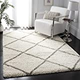 SAFAVIEH Hudson Shag Collection SGH281A Modern Diamond Trellis Non-Shedding Living Room Bedroom Dining Room Entryway Plush 2-inch Thick Area Rug, 9' x 12', Ivory / Grey