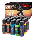 Acrylic Paint Set 20 Colors Acrylic Paints for Canvas Painting Pack - Acrylic Craft Paint Sets for Acrylic Painting Art Paints for Wood, Ceramic, Glass, Rocks Acrylic Paint Set for Adults by Sizart