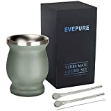 Evepure Yerba Mate Gourd - Mate Gourd with Stainless Steel Mate Bombilla Drinking Straw with Silicone Tips - Avocado Green