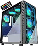 MUSETEX ATX PC Case with 6 Pcs 120mm ARGB Fans, Computer Gaming Case Mid-Tower Phantom Black, Tempered Glass Computer Chassis, USB 3.0, MN6-B