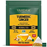 VAHDAM, ORGANIC Turmeric + Ginger Herbal Tea (100 Tea Bags) | Powerful Superfood | 100% Real Spices - Turmeric + Ginger | Caffeine Free