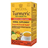 Hyleys Turmeric Tea - Green Tea with Ginger and Lemon Flavor - 25 Tea Bags - (100% Natural, Sugar Free, Gluten Free and Non-GMO)