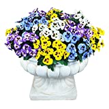 Artificial Flowers Outdoor UV Resistant Artificial Pansies Faux Plastic Flower in Bulk Fake Outdoor Plants (White/Purple/Blue/Yellow, 12)