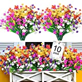 10pcs Artificial Fake Flowers, Plastic Flowers for Outdoors Decoration, UV Resistant Faux Flowers Shrubs, Artificial Plants for Indoor Outside Garden Home Wedding Farmhouse