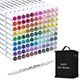 Shuttle Art 101 Colors Dual Tip Alcohol Based Art Markers,100 Colors Plus 1 Blender Permanent Marker Pens Highlighters with Case Perfect for Illustration Adult Coloring Sketching and Card Making