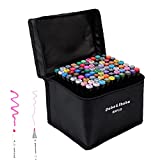 80 Color Alcohol Marker Pens， Bright Permanent ，for Coloring Art Markers for Kids, Adults Coloring Book, ， Wide Chisel and Thin Head Double-Head Design Equipped with, Black Suitcase