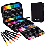 Nicecho Art Markers Dual Brush Pens for Coloring, 60 Artist Colored Marker Set, Fine and Brush Tip Pen Art Supplier for Kids Adult Coloring Books, Bullet Journaling, Drawing