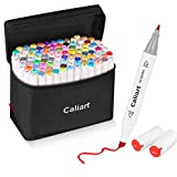 Caliart 100 Colors Artist Alcohol Markers Dual Tip Art Markers Twin Sketch Markers Pens Permanent Alcohol Based Markers with Case for Adult Kids Coloring Drawing Sketching Card Making Illustration
