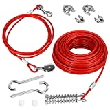 welltop Dog Tie Out Cable, 100 ft Heavy Duty Dog Aerial Run Cable with 10ft Pulley Runner Line for Dogs Up to 125lbs, Outdoor, Yard and Camping Running, Red