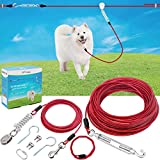 PNBO Dog Tie Out Runner for Yard,100FT Trolley System for Large Dogs,Heavy Duty Dog Aerial Run Cable with 15ft Pulley Runner Line for Dogs Up to 150lbs