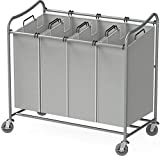 SimpleHouseware 4-Bag Heavy Duty Laundry Sorter Rolling Cart, Silver